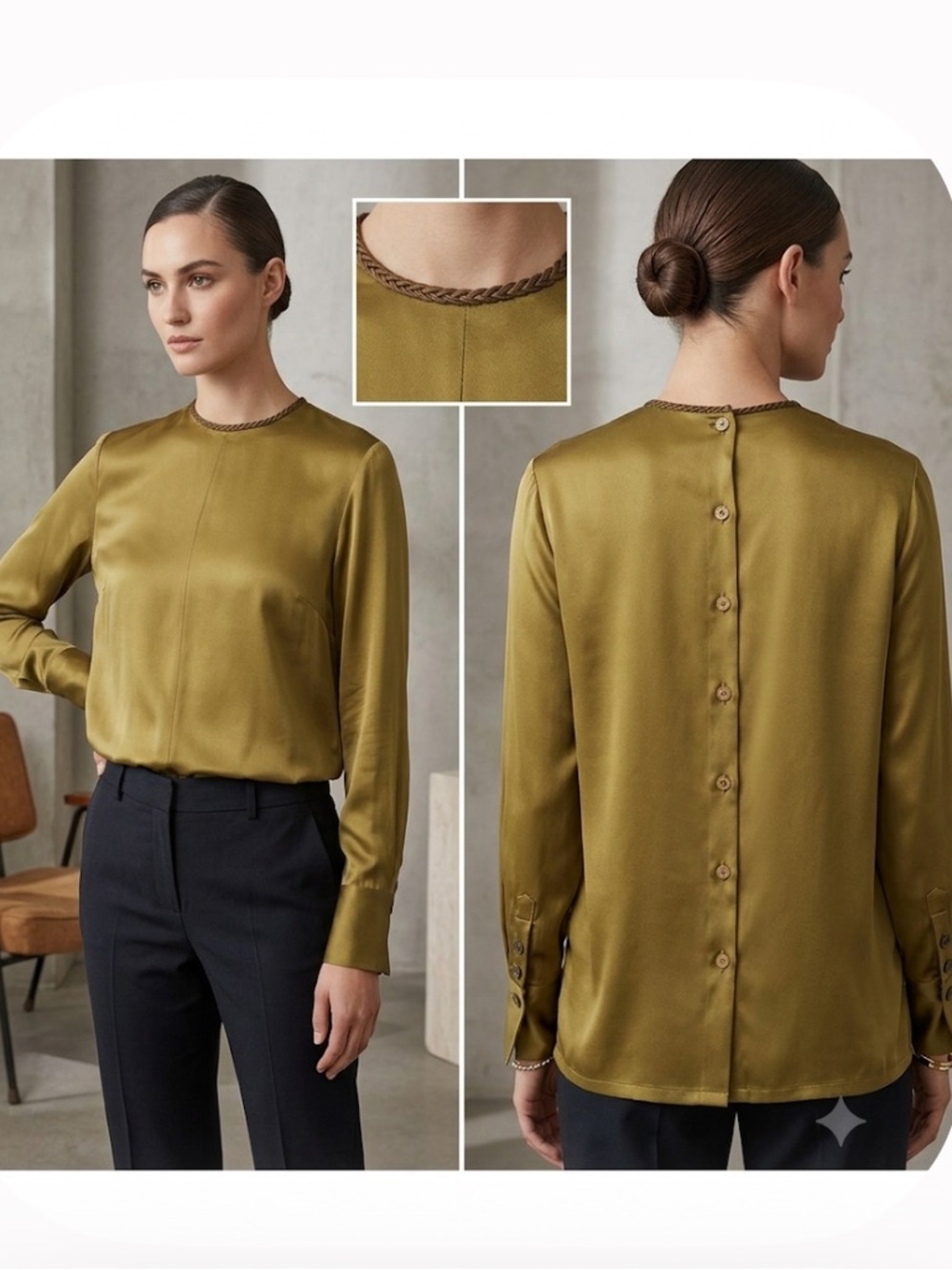 DANA BUCHMAN CHARTREUSE SILK BLOUSE OLIVE GREEN GORGEOUS CLASSIC CLASSY SZ 6